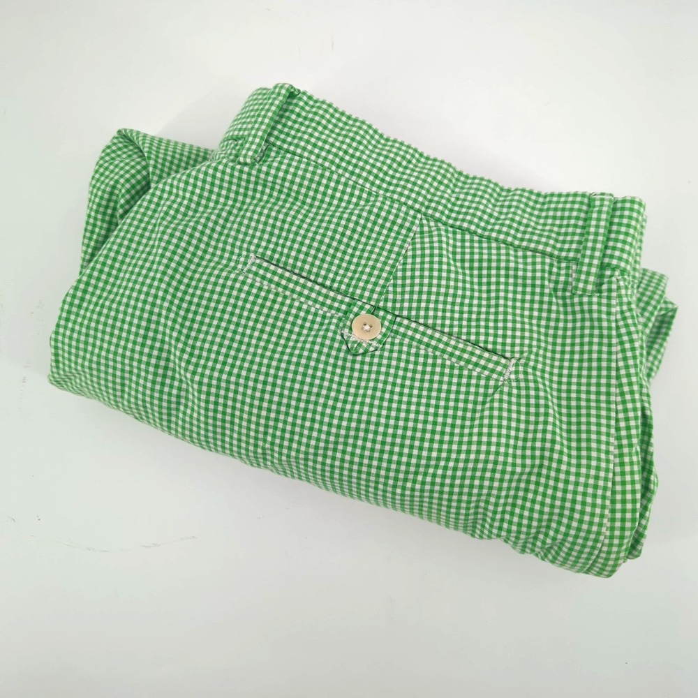 Polo Ralph Lauren Men's Green Gingham Shorts Size 35 Flat Front Preppy Casual